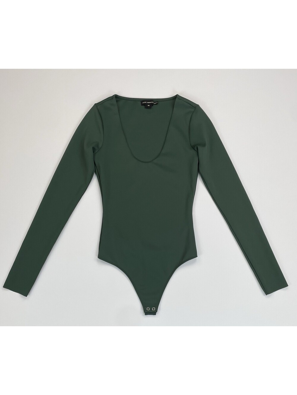 Good American Sculpting Scuba Scoop Neck Bodysuit Forest Green XS Long Sleeve